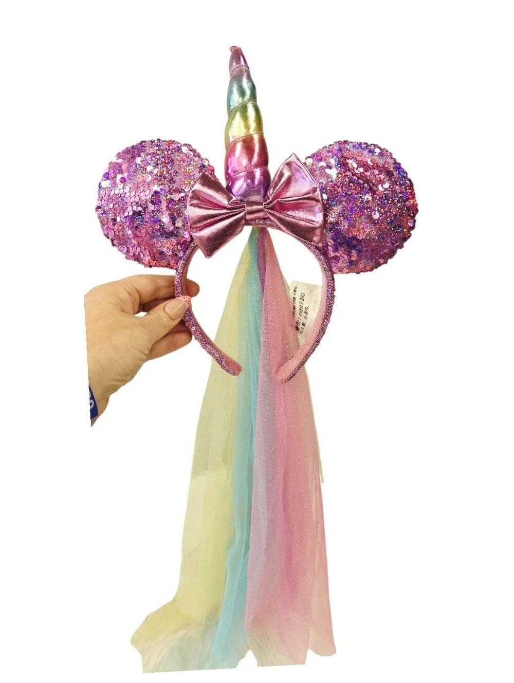 Disney Parks Unicorn Sequin Ear Headband with Rainbow Veil